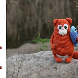 Crochet cat pattern. amigurumi cat pattern. crochet animals pattern. amigurumi animals pattern.  crochet funny cat with fish