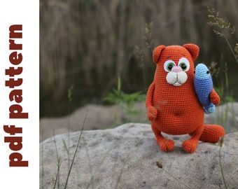 Crochet cat pattern. amigurumi cat pattern. crochet animals pattern. amigurumi animals pattern.  crochet funny cat with fish