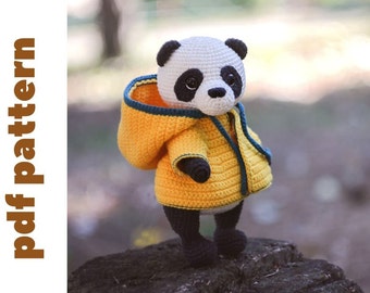 crochet panda pattern. amigurumi panda pattern. cute bear amigurumi pattern. cute panda in raincoat. crochet animals pattern.