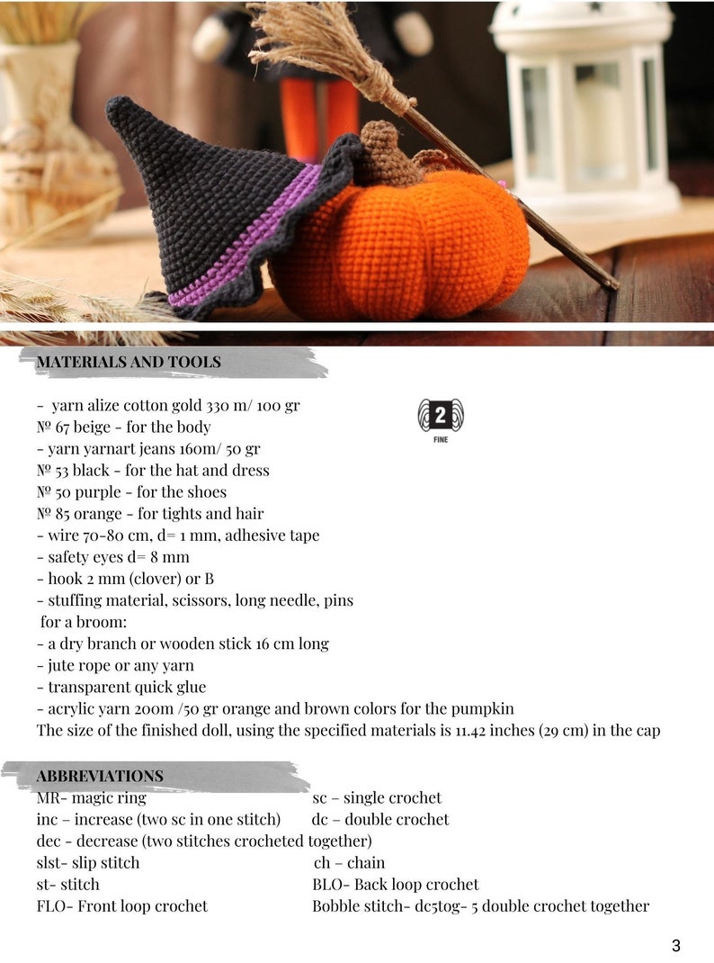 Peut inclure: Mat&eacute;riels et outils n&eacute;cessaires pour crocheter une poup&eacute;e de sorci&egrave;re avec une citrouille. La poup&eacute;e mesure 29 cm de haut. Les mat&eacute;riaux comprennent du fil, du fil de fer, des yeux de s&eacute;curit&eacute;, un crochet, du rembourrage et un b&acirc;ton en bois pour un balai. Les abr&eacute;viations pour les points de crochet sont list&eacute;es ci-dessous.