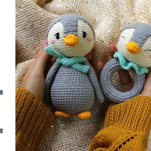 crochet penguin pattern. cute penguin amigurumi pattern. crochet rattle pattern. DIY toys for kids. DIY gift for baby shower.