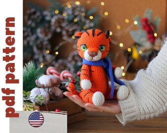 Crochet tiger pattern pdf in English. cute tiger cub amigurumi pattern toy