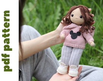 crochet doll pattern. cute doll amigurumi pattern. crochet doll with clothes. amigurumi doll in sport stile outfit. DIY crochet doll