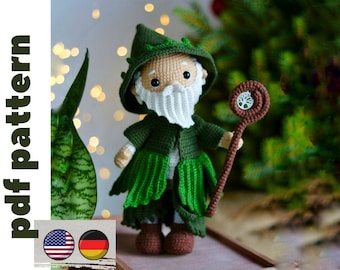 Gehäkelte Anleitung in Englisch/Deutsch. Waldzauberer Amigurumi PDF Muster.