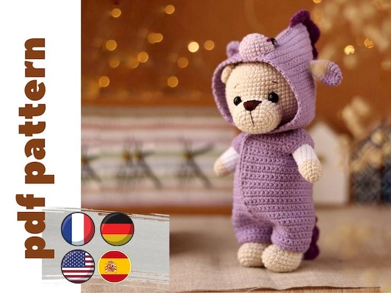 Crochet bear pattern. amigurumi animal pattern. Amigurumi bear pattern. Amigurumi bear with clothes pattern. PDF in Eng, German, Spanish, Fr