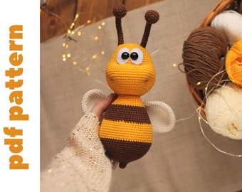 Patrón de abeja tejida a crochet. Abeja divertida tejida a crochet. Patrón de juguete de crochet. Patrón de amigurumi. Patrón de abejorro de crochet
