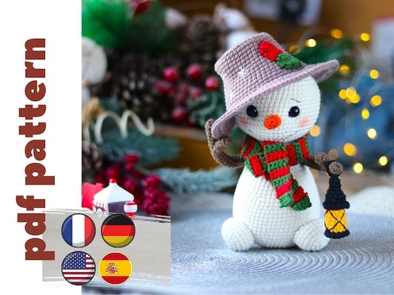 crochet snowman pattern. cute snowman amigurumi pattern. crochet christmas decoration. DIY christmas gift crochet toy pattern Eng/Esp/Ger/Fr
