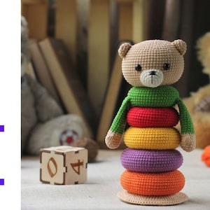 crochet bear pattern. crochet stacked toy pattern. amigurumi bear pattern. crochet educational toy. DIY gift for a baby shower.