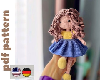 Häkelanleitung für eine Häkelpuppe mit Outfit. Puppen Häkelanleitung in ENG/DEU.  Puppe Amigurumi Häkelanleitung Spielzeug. DIY Häkelpuppe mit Kleidung