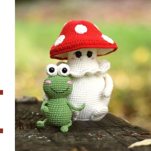 Crochet mushroom pattern. Crochet frog pattern. Amigurumi mushroom pattern. Cute mushroom amigurumi pattern. little crochet frog