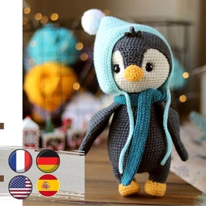 Crochet penguin pattern. amigurumi penguin pattern. crochet animals pattern. crochet Christmas pattern. PDF in Eng, German, Spanish, France