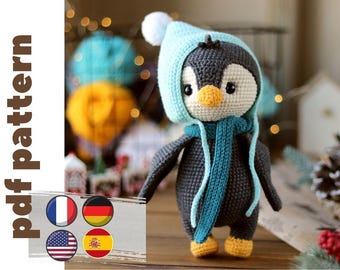 Gehaakt pinguïnpatroon. amigurumi-pinguïnpatroon. gehaakt dierenpatroon. gehaakt kerstpatroon. Pdf in het Engels, Duits, Spaans, Frankrijk
