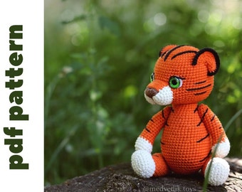 Crochet tiger pattern. amigurumi tiger pattern. crochet animals pattern. amigurumi animals pattern.