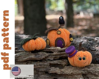 Patron de citrouille au crochet pdf. 3 tailles de citrouilles d'automne au crochet. Décoration d'Halloween et de Thanksgiving au crochet. Peluche motif citrouille en anglais