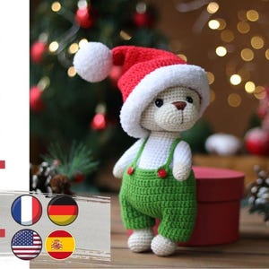 Crochet bear pattern Eng/DE/Esp/Fr. Crochet amigurumi bear pattern. crochet  Christmas pattern. DIY christmas gift. crochet xmas pattern