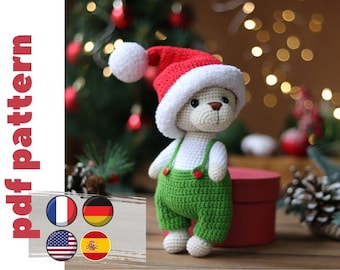 Bärenhäkelanleitung Eng/Dt./Esp/Fr. Gehäkeltes Amigurumi Bären-Muster. Weihnachtliche Häkelanleitung. DIY Weihnachtsgeschenk. Weihnachtliche Häkelanleitung