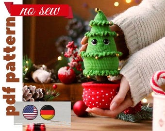 crochet christmas tree pattern in Eng/German. cute christmas tree crochet tutorial. DIY christmas gift. christmas tree in the pot.