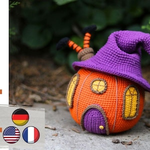 crochet pumpkin pattern. amigurumi pumpkin pattern. crochet pumpkin house. halloween crochet pattern in Eng/DE/Fr. crochet halloween decor