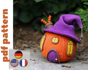 crochet pumpkin pattern. amigurumi pumpkin pattern. crochet pumpkin house. halloween crochet pattern in Eng/DE/Fr. crochet halloween decor