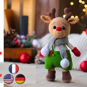 Crochet reindeer pattern in Eng/German/Fr. crochet Christmas deer pattern.  amigurumi deer pattern. DIY christmas gift idea.