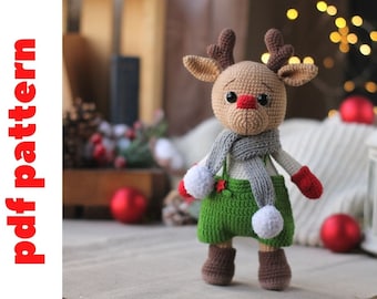 Crochet reindeer pattern. crochet Christmas pattern. amigurumi pattern. amigurumi deer pattern. Crochet animals pattern.