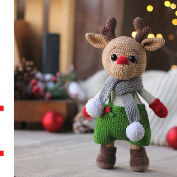 Crochet reindeer pattern. crochet Christmas pattern. amigurumi pattern. amigurumi deer pattern. Crochet animals pattern.