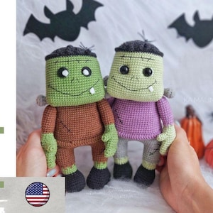Patrón de crochet de Halloween, Amigurumi Monstruo Frankenstein, Patrón de crochet inglés Frankenstein