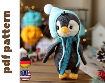 Crochet penguin pattern. amigurumi penguin pattern. crochet animals pattern. amigurumi animals. crochet Christmas pattern. English, German