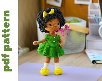 crochet clothes pattern for doll Adeline. cute crochet dress for doll. crochet doll outfit pattern. DIY clothes for doll