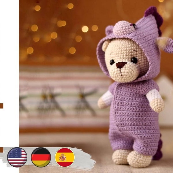 Crochet bear pattern. amigurumi animal pattern. Amigurumi bear pattern. Amigurumi bear with clothes pattern. PDF in English, German, Spanish