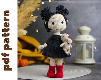 motif vampire au crochet. Modèle de poupée amigurumi au crochet en anglais. Jouet d'Halloween au crochet. Adorable poupée avec motif vaudou au crochet PDF.