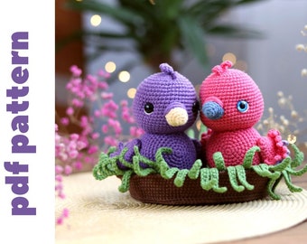 Virkat papegojmönster. Amigurumi-virkmönster. DIY-bröllopspresent. Virkad påskdekoration. Virkat fågelmönster. Virkat påskmönster