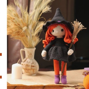 Crochet Halloween pattern. amigurumi doll pattern. crochet doll pattern. Crochet witch pattern. Amigurumi  pattern.