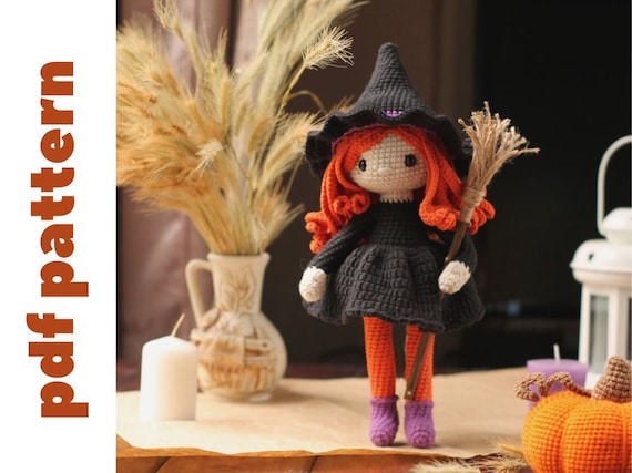 Crochet Halloween pattern. amigurumi doll pattern. crochet doll pattern. Crochet witch pattern. Amigurumi  pattern.