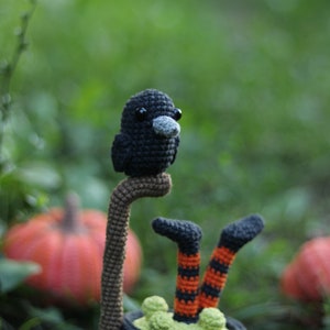 crochet halloween pattern Eng/Ger/Fr. cute crochet cauldron pattern. DIY halloween decorations. crochet raven pattern. amigurumi halloween image 8