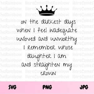 Ich erinnere mich, deren Tochter ich bin SVG - Tochter des Königs - Affirmation SVG - Zitat - Kind Gottes - Selbstliebe - Motivierende Zitat