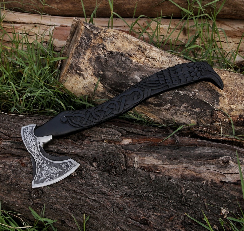 Viking Style Raven Axe, Norse Mythology Axe Hatchet, Firewood Chopping