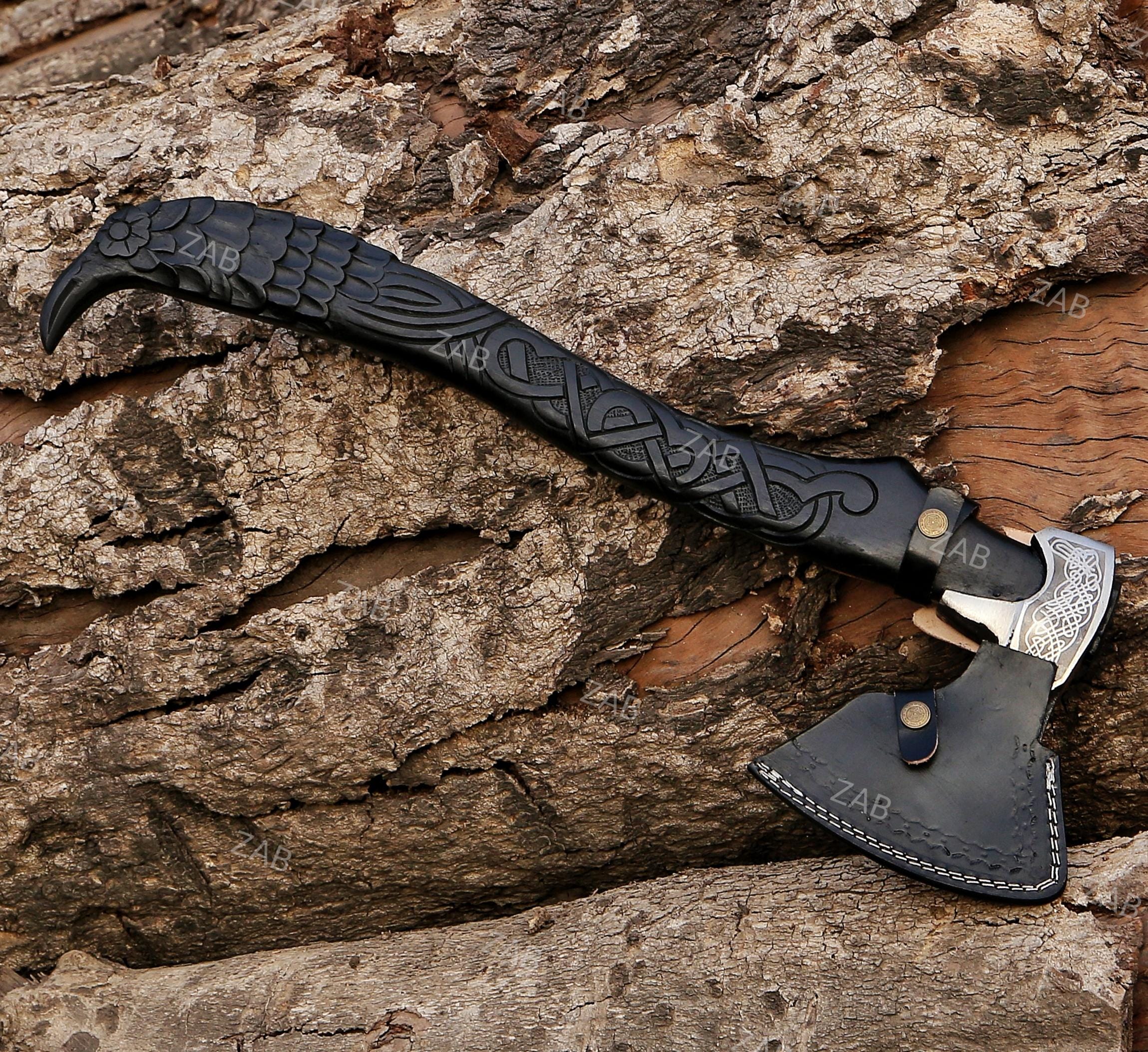 thumbnail image 2 of VikingsBrand Hand-Forged Viking Battle Axe - Odin & Ravens Design With Leather Sheath 2 of 13