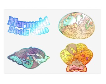 Holografische stickervellen boekenclub zeemeermin