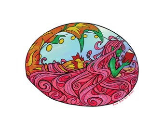 Sticker met zeemeermin en golvend roze haar | Kiss-Cut sticker