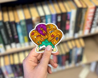 Sticker met zeemeermin die een boek leest | Gestanste vinyl zeemeerminsticker, literair oceaanontwerp
