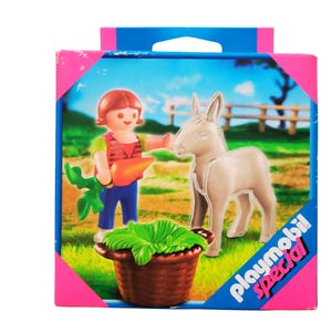 Playmobil Child and Fowl Set, Like New in Box, Playmobil Donkey Figure, Playmobil Farmer Kid Figure, Girl Figure -Playmobil, Geobra, Farm