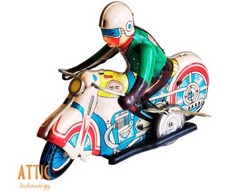 Vintage Technofix G.E. 255 Motorcycle Tin Toy Metal Wind up