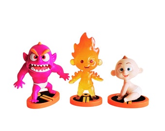 The Incredibles' Baby 3-Figure Set, Disney Pixar The Incredibles Baby Figurine Set, by Jakks, Like New, The Incredibles Baby Figures