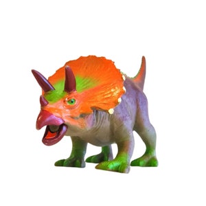 Retro Plastic/Rubber Triceratops Figure, Great Condition (dinosaur decor, retro, prehistoric beast, monster, scale modeling, classic toy)