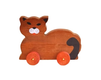Vintage Handcrafted Wooden Cat Figure, 6"x5", Great Condition (cat lover gift, cat person decor, cat rustic decor)
