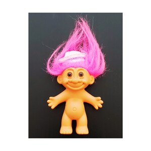 Vintage 1990s Pink Hair Troll Doll with Hat, Original Russ Pink Troll Figure, Great Condition! (vintage troll figure with cap, 90s decor)
