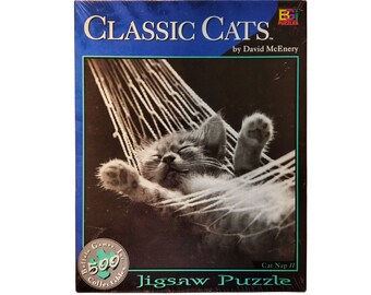 Vintage 1990s Classic Cats Puzzle, Sealed, 500 pieces, BGI Puzzles (vintage cat decor, cat person gift, new vintage cat puzzle)