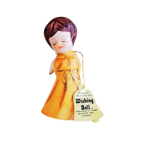 Vintage 1970s Ceramic Wishing Bell, Angel Wishing Bell, by Jasco, In Box, Like New, Boho, Eclectic, Academia Decor, Vintage Angel Figure