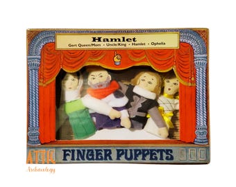 Vintage Hamlet Finger Puppets, Like NEW in Box, Hamlet Characters Finger Puppets, 4-Piece Set, 2000s Hamlet Play Finger Puppets
